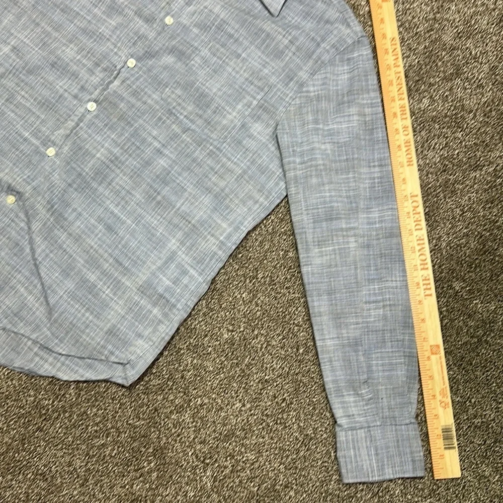 Perry Ellis men’s button down casual shirt blue gray crosshatching neutral Large - Picture 2 of 7